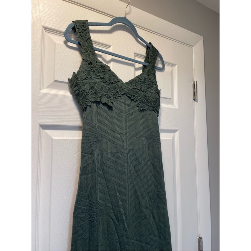 Free People Green Boho Maxi Dress Lace Bodice Side Slit Flowy Size Small - Picture 4 of 8